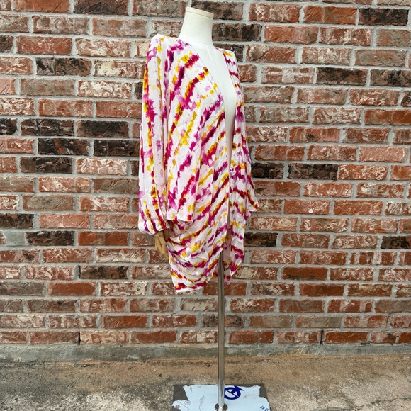 Anthropologie Pink and Yellow Kimono with Balloon Sleeves OS/Excellent condition - Picture 5 of 13